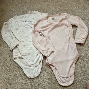 Carter's Long-Sleeve One-Piece Bodysuits - Light Pink & Cream 24 m